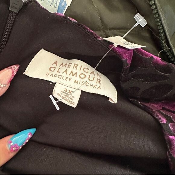 NWT American glamour badgley mischka purple black filigree crushed velvet dress - Picture 3 of 5